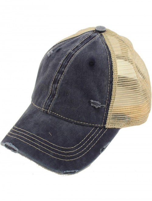 Baseball Caps Everyday Distressed Trucker Mesh Summer Vented Baseball Sun Cap Hat - Navy - CU18RQWH3RW $16.67