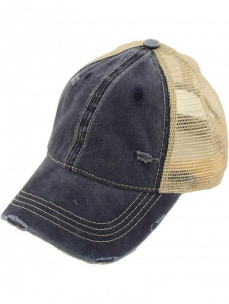 Baseball Caps Everyday Distressed Trucker Mesh Summer Vented Baseball Sun Cap Hat - Navy - CU18RQWH3RW $16.67