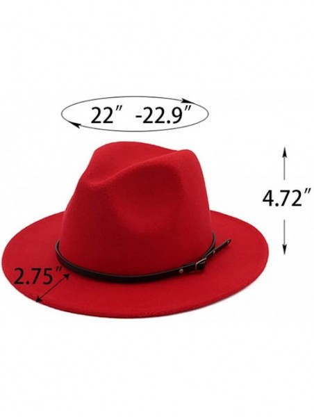 Fedoras Women's Woolen Wide Brim Fedora Hat Classic Jazz Cap with Belt Buckle - Wine Red - C918H850NZ8 $18.93