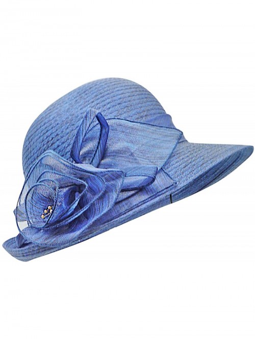 Sun Hats Women Organza Derby Church Wedding Fascinators Cloche Bucket Bowler Hat - Navy - CV18S268M7W $16.19