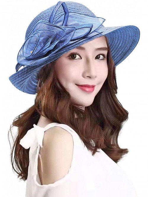 Sun Hats Women Organza Derby Church Wedding Fascinators Cloche Bucket Bowler Hat - Navy - CV18S268M7W $16.19