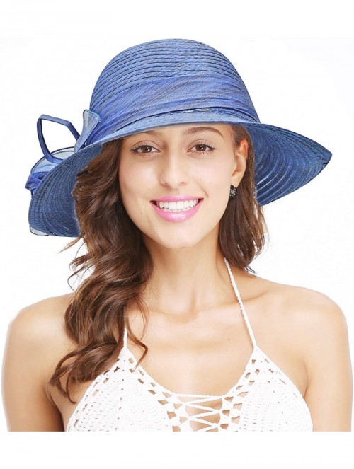 Sun Hats Women Organza Derby Church Wedding Fascinators Cloche Bucket Bowler Hat - Navy - CV18S268M7W $16.19