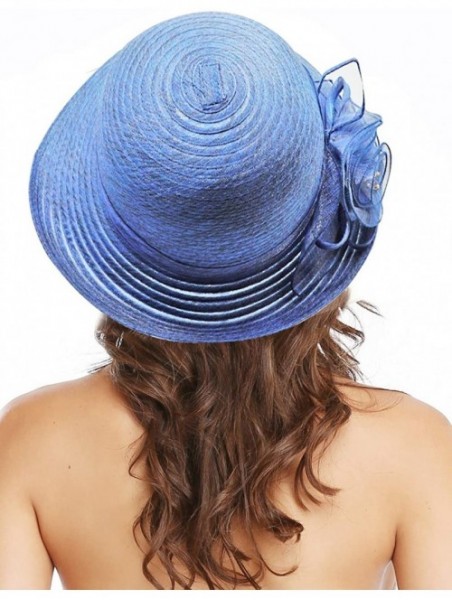 Sun Hats Women Organza Derby Church Wedding Fascinators Cloche Bucket Bowler Hat - Navy - CV18S268M7W $16.19