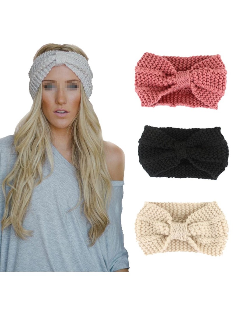 Headbands Women's Bowknot Design Winter Warm Twist Knitted Wool Headgear Crochet Headband Head Wrap Hairband(Ivory) - Ivory -...