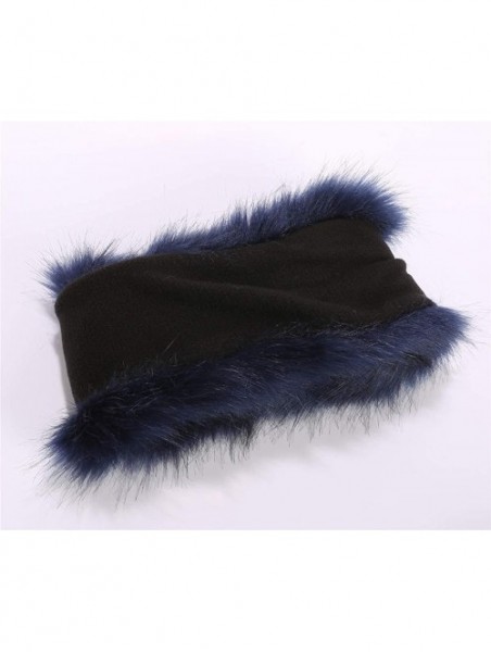 Cold Weather Headbands Cozy Warm Hair Band Earmuff Cap Faux Fox Fur Headband with Stretch for Women - B1-navy - C318HY8I0SH $...