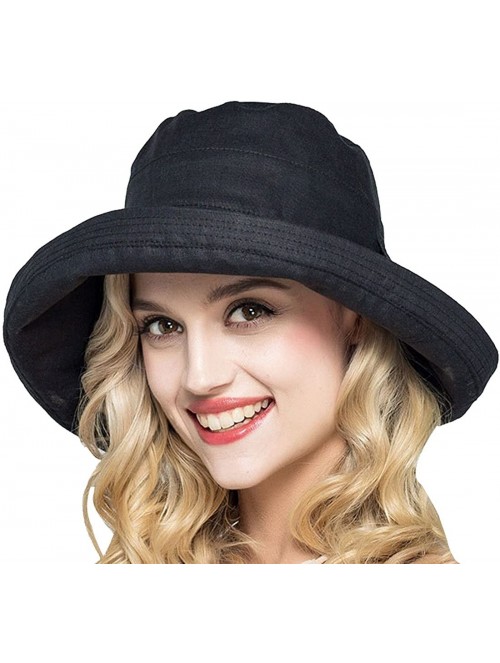 Sun Hats Women's Cotton Bucket Hat Sun Summer Color Beach Caps Big Fold-up Brim - Black - C317Z5OC95N $17.73