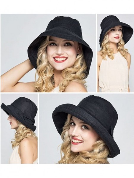 Sun Hats Women's Cotton Bucket Hat Sun Summer Color Beach Caps Big Fold-up Brim - Black - C317Z5OC95N $17.73