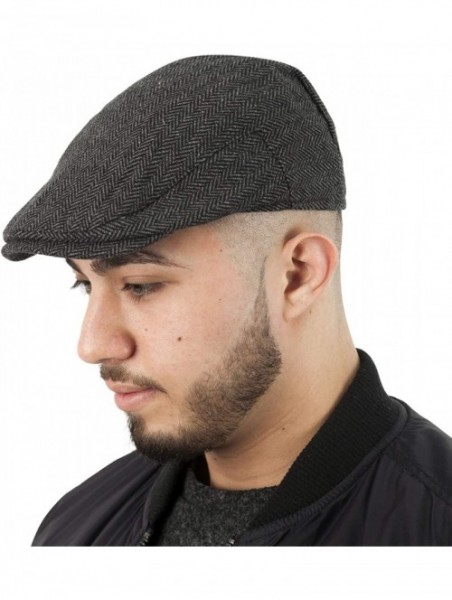 Newsboy Caps Mens Classic English Tweed Flat Cap - Grey Herringbone - C911DZIM57H $11.40