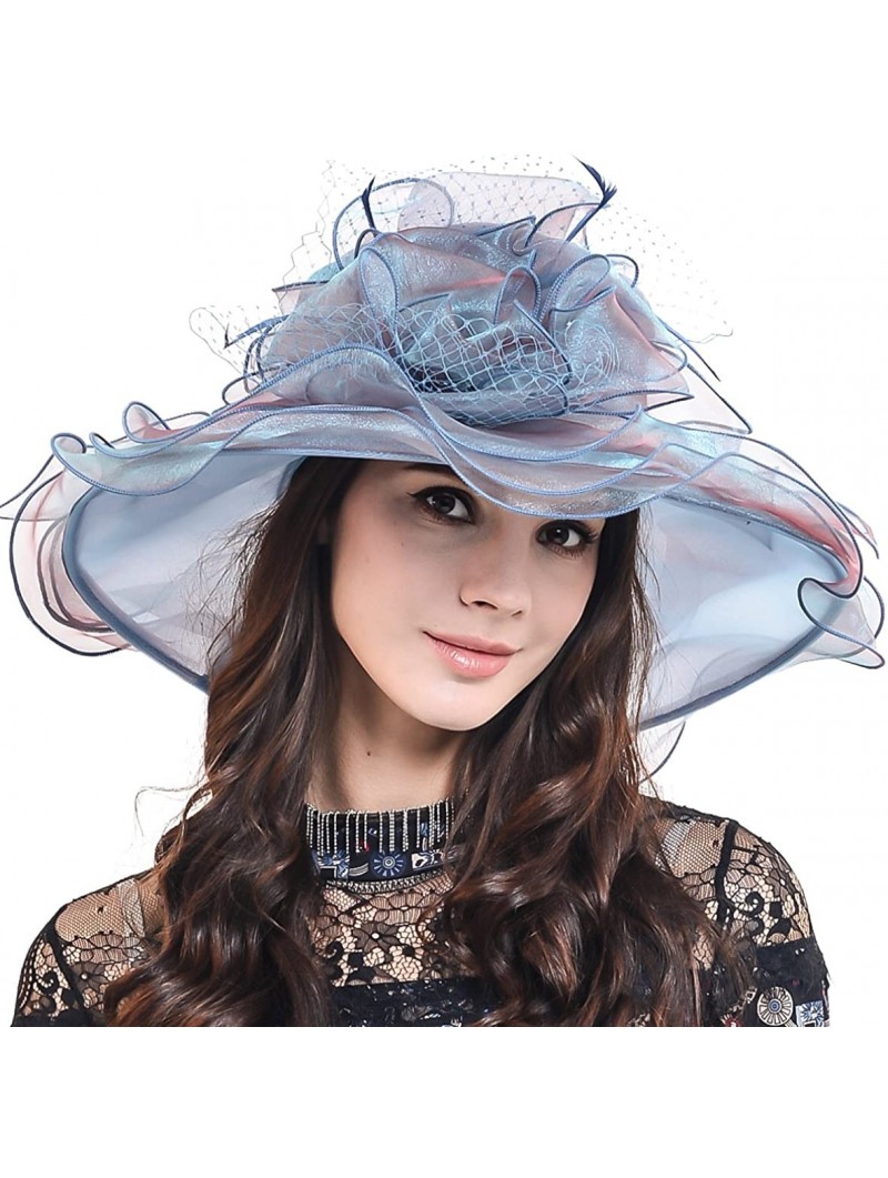 Sun Hats Fascinators Kentucky Derby Church Dress Large Floral Party Hat - Peacock Blue - CP12EGNPEJ5 $26.60