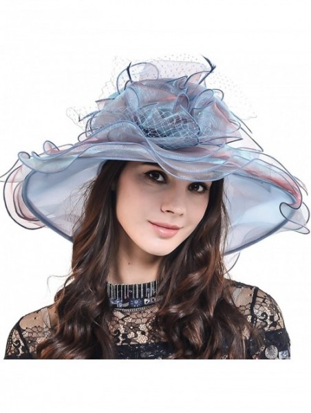 Sun Hats Fascinators Kentucky Derby Church Dress Large Floral Party Hat - Peacock Blue - CP12EGNPEJ5 $26.60