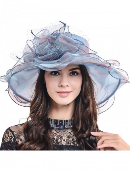 Sun Hats Fascinators Kentucky Derby Church Dress Large Floral Party Hat - Peacock Blue - CP12EGNPEJ5 $26.60