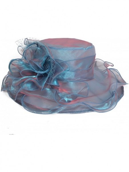 Sun Hats Fascinators Kentucky Derby Church Dress Large Floral Party Hat - Peacock Blue - CP12EGNPEJ5 $26.60