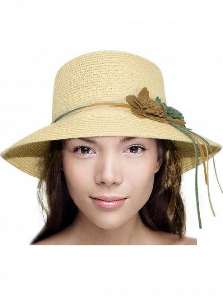 Sun Hats Women's Summer Sun Hat Bucket Hat - Suede Flower - Cream - CT11LDZWSCV $34.42