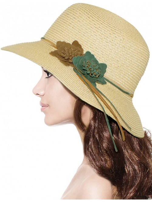 Sun Hats Women's Summer Sun Hat Bucket Hat - Suede Flower - Cream - CT11LDZWSCV $34.42