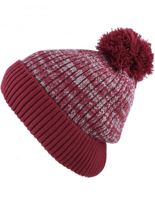 Skullies & Beanies Exclusive Ribbed Knit Warm Fuzzy Thick Fleece Lined Winter Skull Beanie - Burgundy With Pom - CB18KC0XK0Q ...