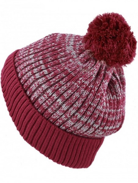 Skullies & Beanies Exclusive Ribbed Knit Warm Fuzzy Thick Fleece Lined Winter Skull Beanie - Burgundy With Pom - CB18KC0XK0Q ...