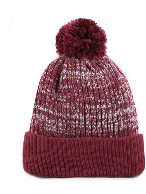 Skullies & Beanies Exclusive Ribbed Knit Warm Fuzzy Thick Fleece Lined Winter Skull Beanie - Burgundy With Pom - CB18KC0XK0Q ...