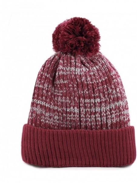 Skullies & Beanies Exclusive Ribbed Knit Warm Fuzzy Thick Fleece Lined Winter Skull Beanie - Burgundy With Pom - CB18KC0XK0Q ...