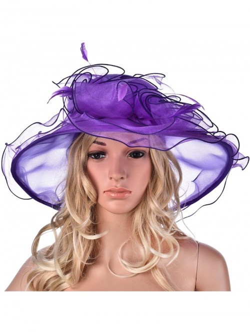 Sun Hats Womens Flower Kentucky Derby Wide Brim Church Dress Sun Hat A341 - Dark Purple - CD12KDGQ82B $26.17