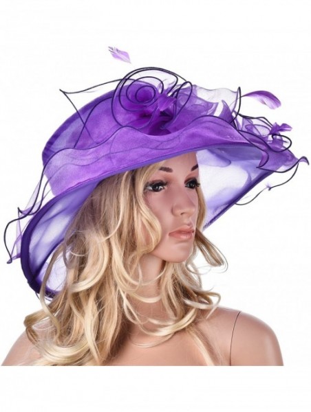 Sun Hats Womens Flower Kentucky Derby Wide Brim Church Dress Sun Hat A341 - Dark Purple - CD12KDGQ82B $26.17