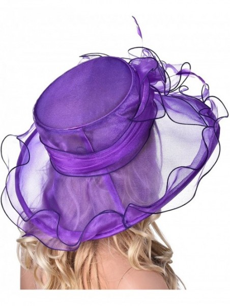 Sun Hats Womens Flower Kentucky Derby Wide Brim Church Dress Sun Hat A341 - Dark Purple - CD12KDGQ82B $26.17