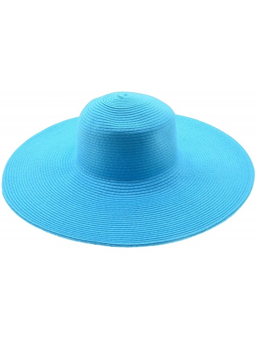 Sun Hats Wide Women Colorful Derby Large Floppy Folderable Straw Beach Hat - Baby Blue - C1122QLUQ2J $14.91