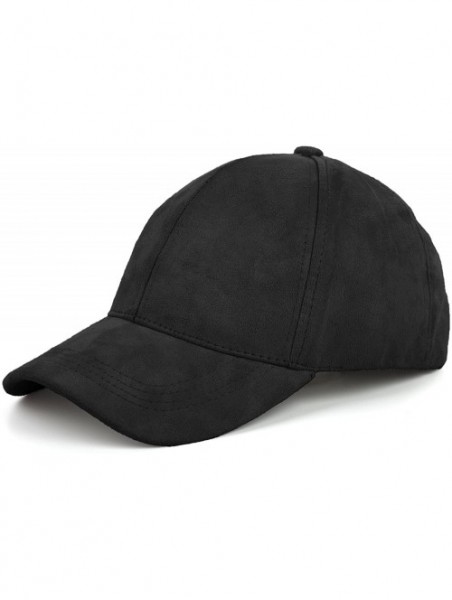 Baseball Caps Unisex Faux Suede Baseball Cap Adjustable Plain Dad Hat for Women Men - Black - CT12EL62503 $13.54