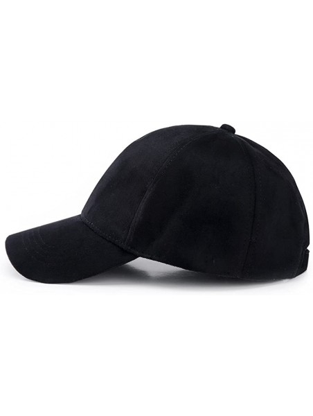 Baseball Caps Unisex Faux Suede Baseball Cap Adjustable Plain Dad Hat for Women Men - Black - CT12EL62503 $13.54