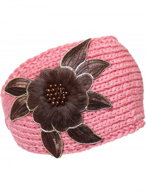 Cold Weather Headbands Winter Headband with Flower Accent - Fur Pink - CK18KXIXA96 $14.40