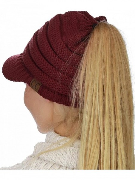 Skullies & Beanies BeanieTail Warm Knit Messy High Bun Ponytail Visor Beanie Cap - Maroon - C918GRXCN4L $20.00