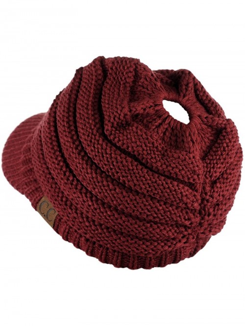 Skullies & Beanies BeanieTail Warm Knit Messy High Bun Ponytail Visor Beanie Cap - Maroon - C918GRXCN4L $20.00