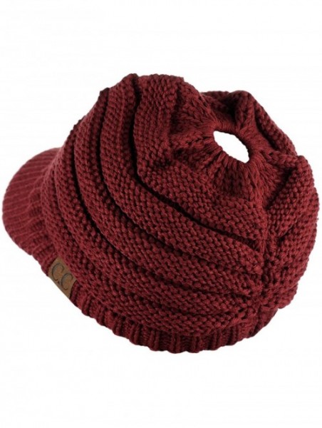 Skullies & Beanies BeanieTail Warm Knit Messy High Bun Ponytail Visor Beanie Cap - Maroon - C918GRXCN4L $20.00