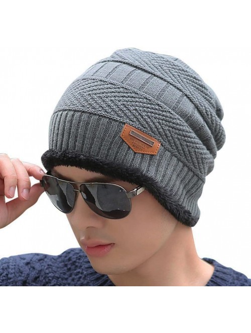 Skullies & Beanies Slouchy Beanie Winter Hats for Men Windproof Scarf Warm Snow Knit Skull Cap - Grey - CK12O66NISR $13.52