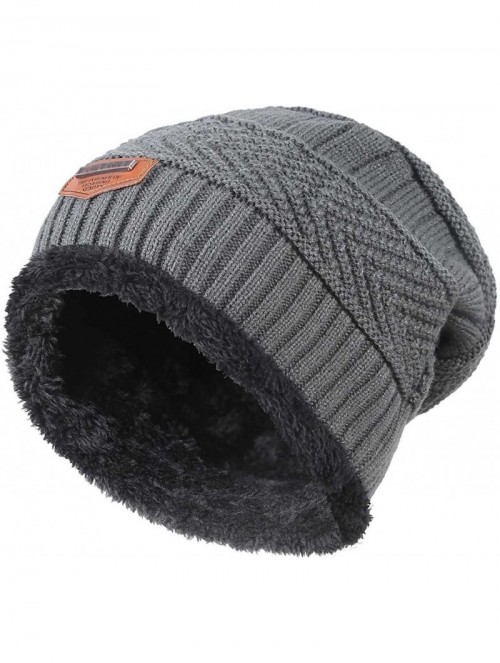 Skullies & Beanies Slouchy Beanie Winter Hats for Men Windproof Scarf Warm Snow Knit Skull Cap - Grey - CK12O66NISR $13.52