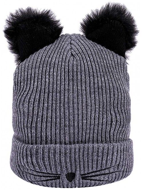 Skullies & Beanies Women Winter Fashion Keep Warm Cat Ear Winter Hats Knitted Wool Hemming Hat - Gray - CB18KOM3UYM $12.54