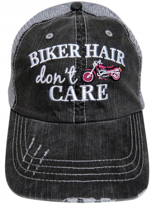 Baseball Caps Embroidered Biker Hair Don't Care Grey Trucker Cap Hat - Hot Pink Bike - C712NABURPS $29.45