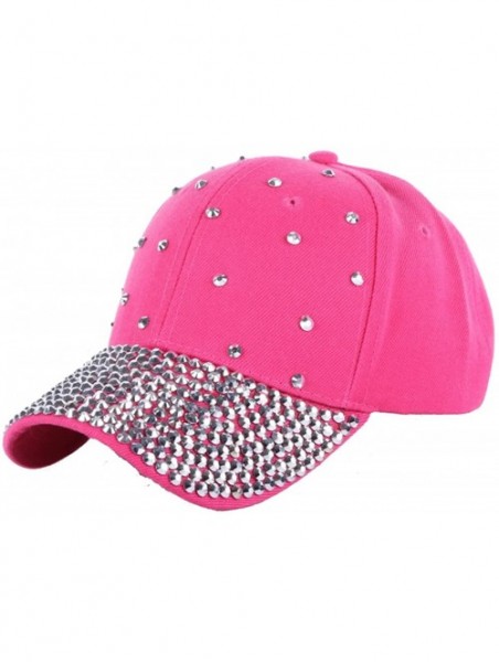 Baseball Caps Women Rhinestone Bling Baseball Cap Adjustable Studded Crystal Snapback Sun Hat - Hotpink-silverstone - CT18GZ8...