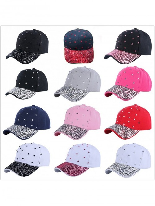 Baseball Caps Women Rhinestone Bling Baseball Cap Adjustable Studded Crystal Snapback Sun Hat - Hotpink-silverstone - CT18GZ8...