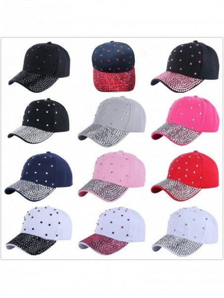 Baseball Caps Women Rhinestone Bling Baseball Cap Adjustable Studded Crystal Snapback Sun Hat - Hotpink-silverstone - CT18GZ8...