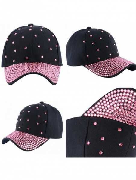 Baseball Caps Women Rhinestone Bling Baseball Cap Adjustable Studded Crystal Snapback Sun Hat - Hotpink-silverstone - CT18GZ8...