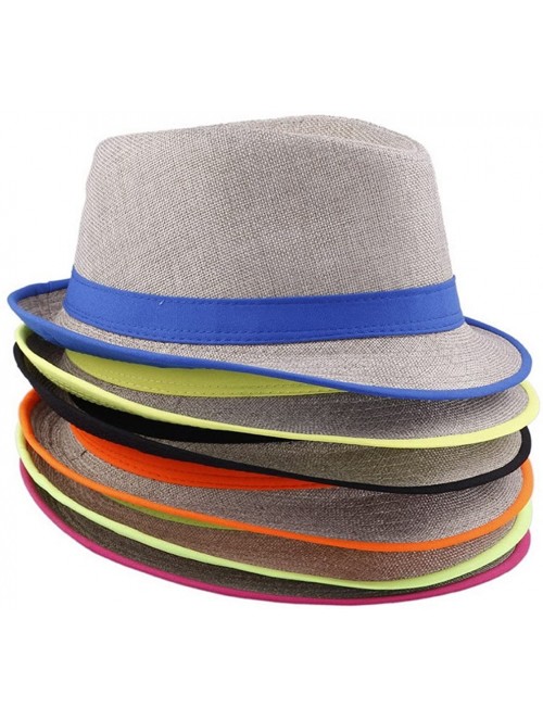 Fedoras Unisex Men Women Flax Fedora Band Trilby Hat Beach Sun Jazz Cap - Rose Red - CW11L9QJ8ZT $9.83