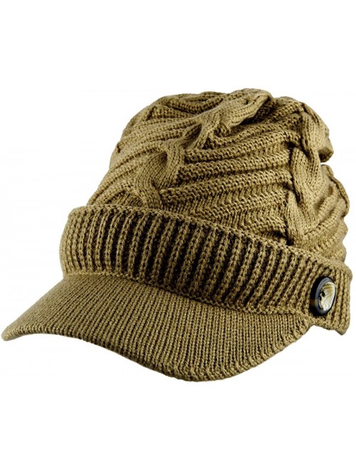 Skullies & Beanies Womens Beanie Hat with Visor-Winter Warm Cable Knit Ski Cap 2 or 1 Pack - 01-dark Khaki - CI12O1B2FST $12.21