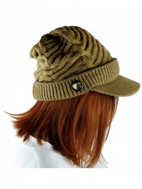 Skullies & Beanies Womens Beanie Hat with Visor-Winter Warm Cable Knit Ski Cap 2 or 1 Pack - 01-dark Khaki - CI12O1B2FST $12.21