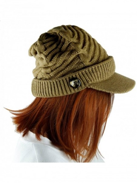 Skullies & Beanies Womens Beanie Hat with Visor-Winter Warm Cable Knit Ski Cap 2 or 1 Pack - 01-dark Khaki - CI12O1B2FST $12.21