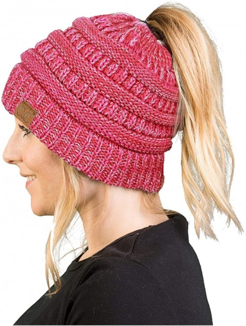 Skullies & Beanies Women's Beanie Ponytail Messy Bun BeanieTail Multi Color Ribbed Hat Cap - C612OD36ZDZ $17.78