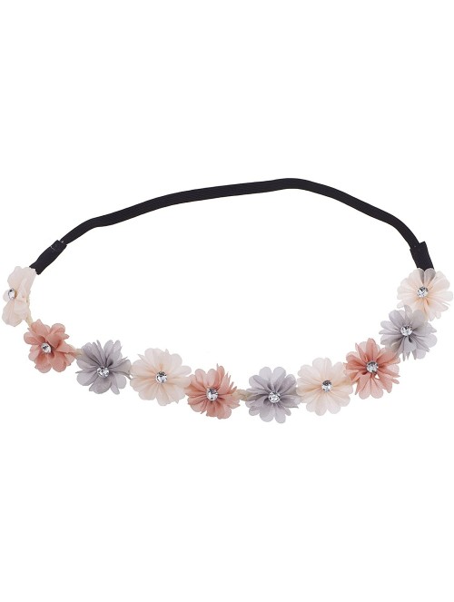 Headbands Black Faux Ivory Grey Crystal Stone Floral Elastic Headwrap Headband - Multi Pastel - CJ187GEG090 $11.28