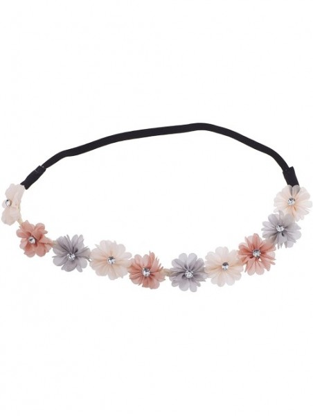 Headbands Black Faux Ivory Grey Crystal Stone Floral Elastic Headwrap Headband - Multi Pastel - CJ187GEG090 $11.28