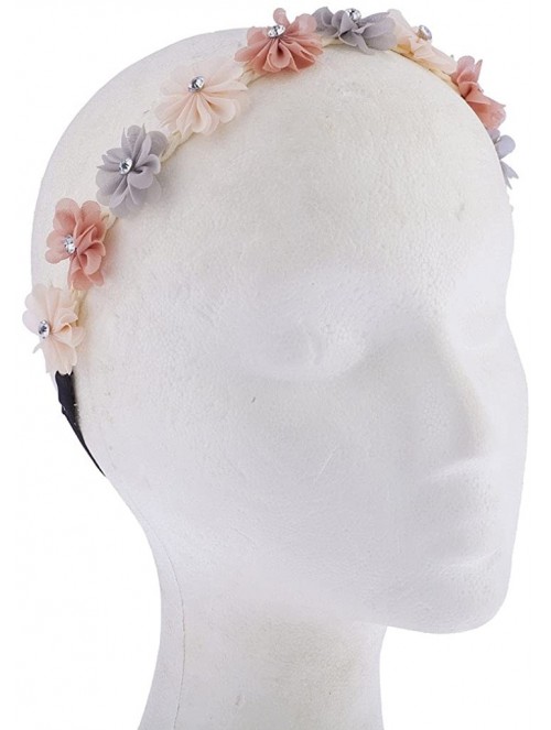 Headbands Black Faux Ivory Grey Crystal Stone Floral Elastic Headwrap Headband - Multi Pastel - CJ187GEG090 $11.28