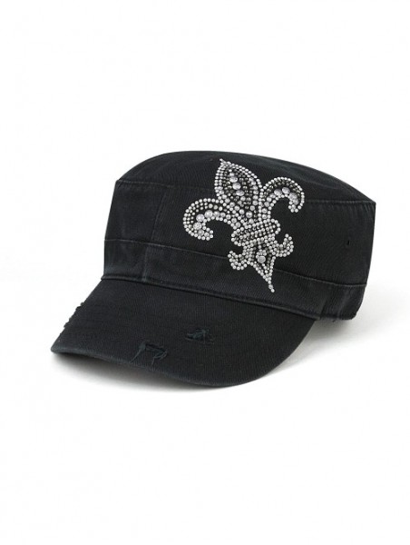 Baseball Caps Women's Rhinestone Washed Army Cap Black - CM11B3A7TQP $17.23