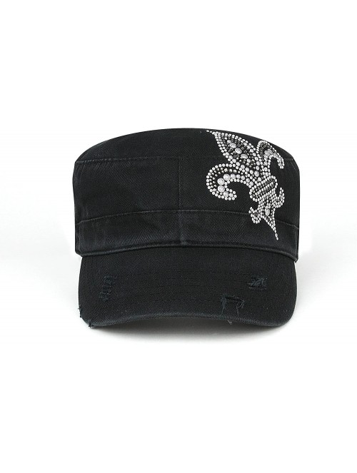 Baseball Caps Women's Rhinestone Washed Army Cap Black - CM11B3A7TQP $17.23